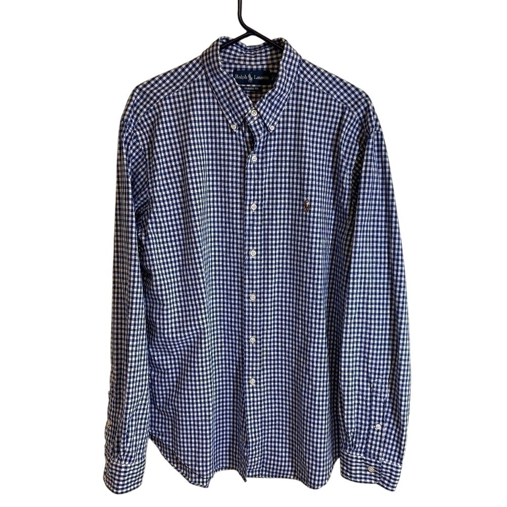 Ralph Lauren Mens XL Classic Fit Navy Gingham Button Down Shirt Long Sleeve